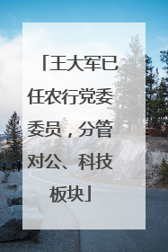 王大军已任农行党委委员，分管对公、科技板块