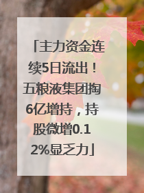 主力资金连续5日流出！五粮液集团掏6亿增持，持股微增0.12%显乏力