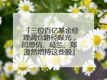 三位百亿基金经理调仓路径曝光，闫思倩、葛兰、郑澄然增持这些股