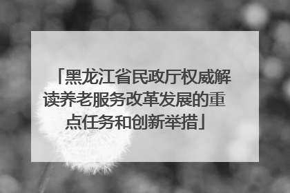 黑龙江省民政厅权威解读养老服务改革发展的重点任务和创新举措